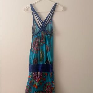 Women's Teal Floral Maxi Dress with Strappy Back